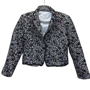 GARFIELD‎ & MARKS  Black Multi Color Wool Tweed Cropped Blazer Jacket Womens 10
